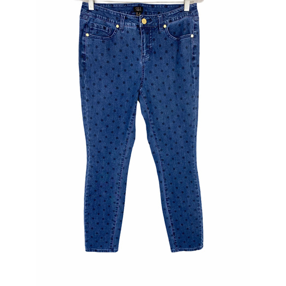 G.I.L.I. Women's Dual Stretch Indigo Denim Ankle Jeggings Polka Dot Blue Size 8 - Picture 1 of 2